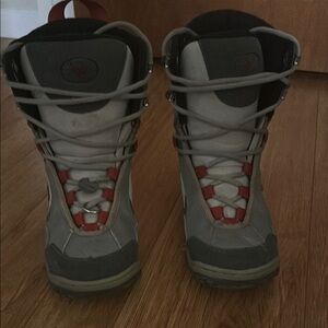 Gray and Red High-Top Snow Boots with Ankle Support